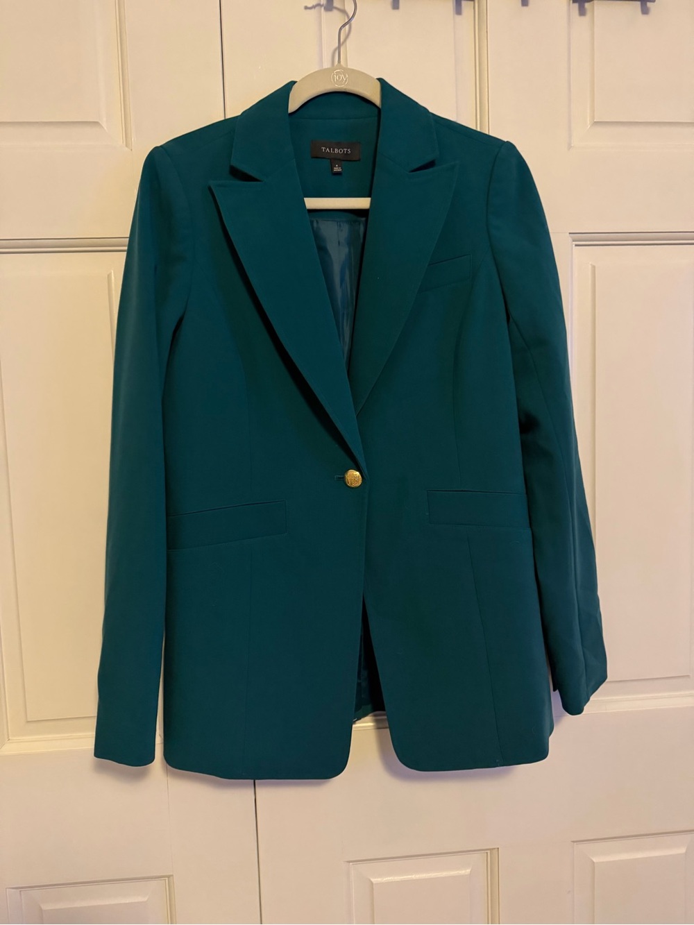 Talbots Teal Blue Gold Button Longline Blazer Women's Size 4 - Picture 2 of 7